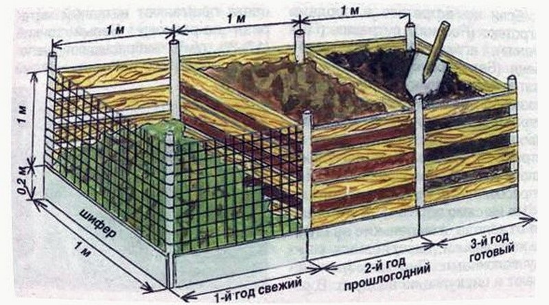 Лучшей конструкцией признан трех секционный ящик. Каждое отделение заполняется постепенно. Пока в третьем появиться последняя порция материала, к этому времени в первой секции образуется компост. Его можно использовать, как улучшающую питательную добавку к грунту в любое время года (кроме зимы). Но под розы лучше вносить весной или осенью. Лучшей конструкцией признан трех секционный ящик. Каждое отделение заполняется постепенно. Пока в третьем появиться последняя порция материала, к этому времени в первой секции образуется компост. Его можно использовать, как улучшающую питательную добавку к грунту в любое время года (кроме зимы). Но под розы лучше вносить весной или осенью.